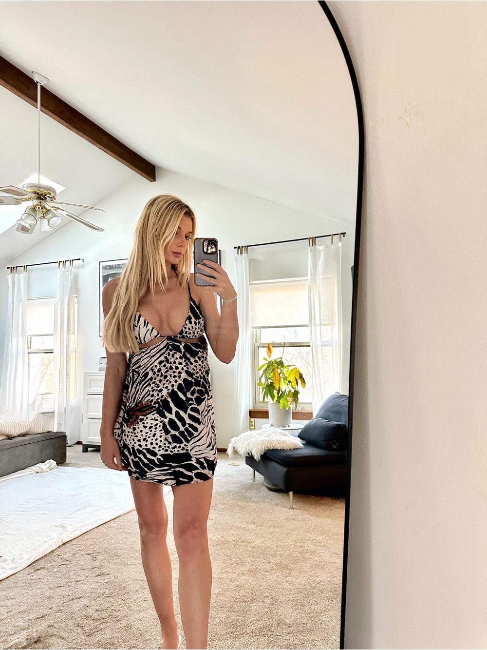 Silence + Noise Zebra Leopard Print Mini Slip Dress / Cami Size XS
